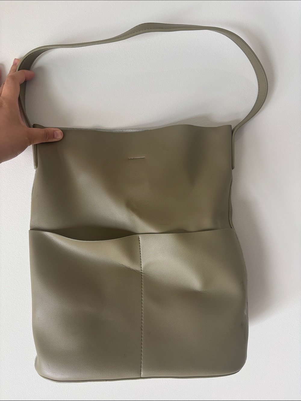 Oak and fort Minimalist Olive Green Leather Shoulder Bag
